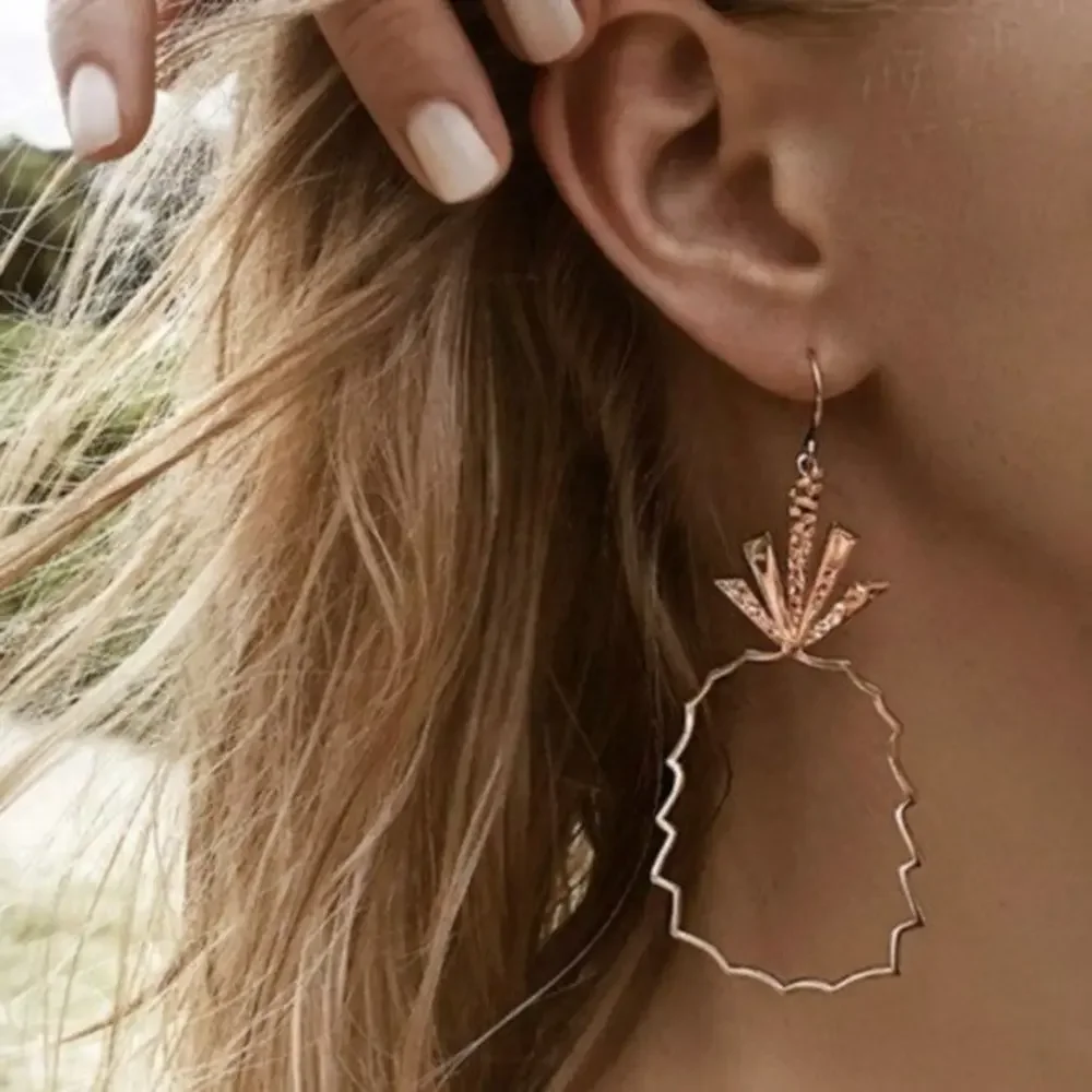New Pineapple‎ Rose Gold Metal Boho Beach Summer Dangle Hollow Fruit Earrings